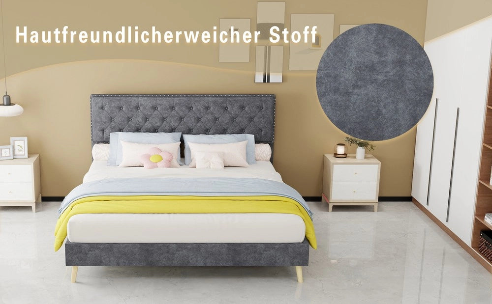 Letto Contenitore Imbottito ¨C MINIMAL ¨C Grigio 160x200 con Materasso
