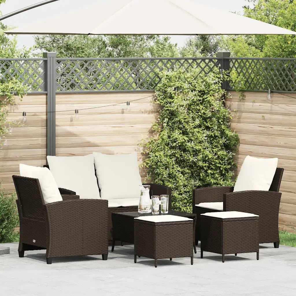 Set Divano da Giardino 6 pz con Cuscini Marrone in Polyrattan 3324578