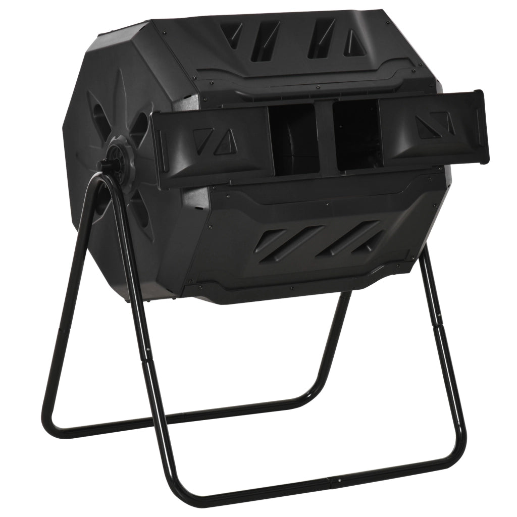 EasyComfort Compostiera da Giardino Girevole a 2 Sezioni con 8 Prese d'Aria, Compostiera Domestica in Acciaio e PP, 160 L, per Compostaggio Rifiuti Organici, 71x65x96 cm, Nero