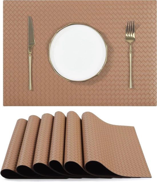 Set di 6 tappeti quadrati in imitazione della pelle per tavolo - resistente al calore - lavabile - antiscivolo - per sala da pranzo tavolo da cucina - decorazione per matrimoni 43 x.