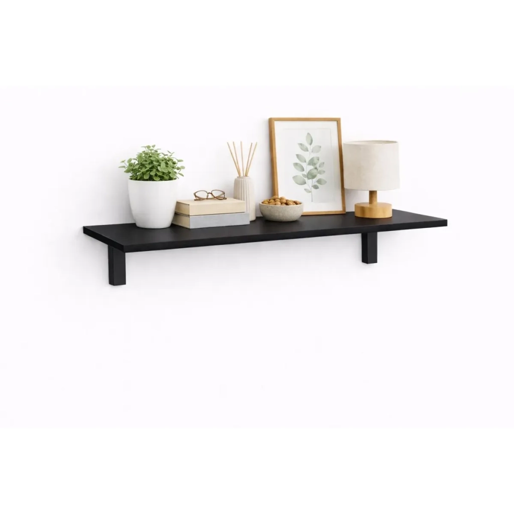 Mensola da Muro da appoggio in Legno nobilitato spessore 1,8 cm in colore Nero 60x20 cm