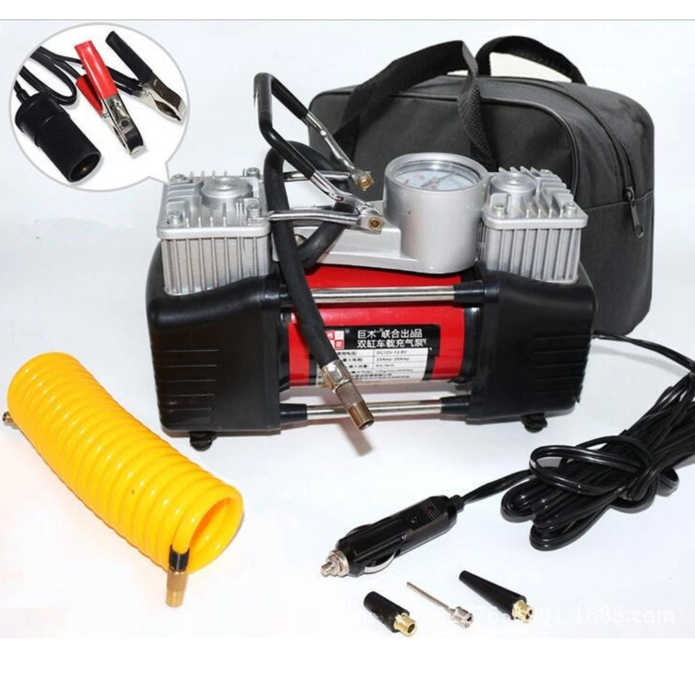 Trade Shop - Mini Compressore Portatile 12 Volt A Doppio Cilindro Per Auto Moto + Manometro -