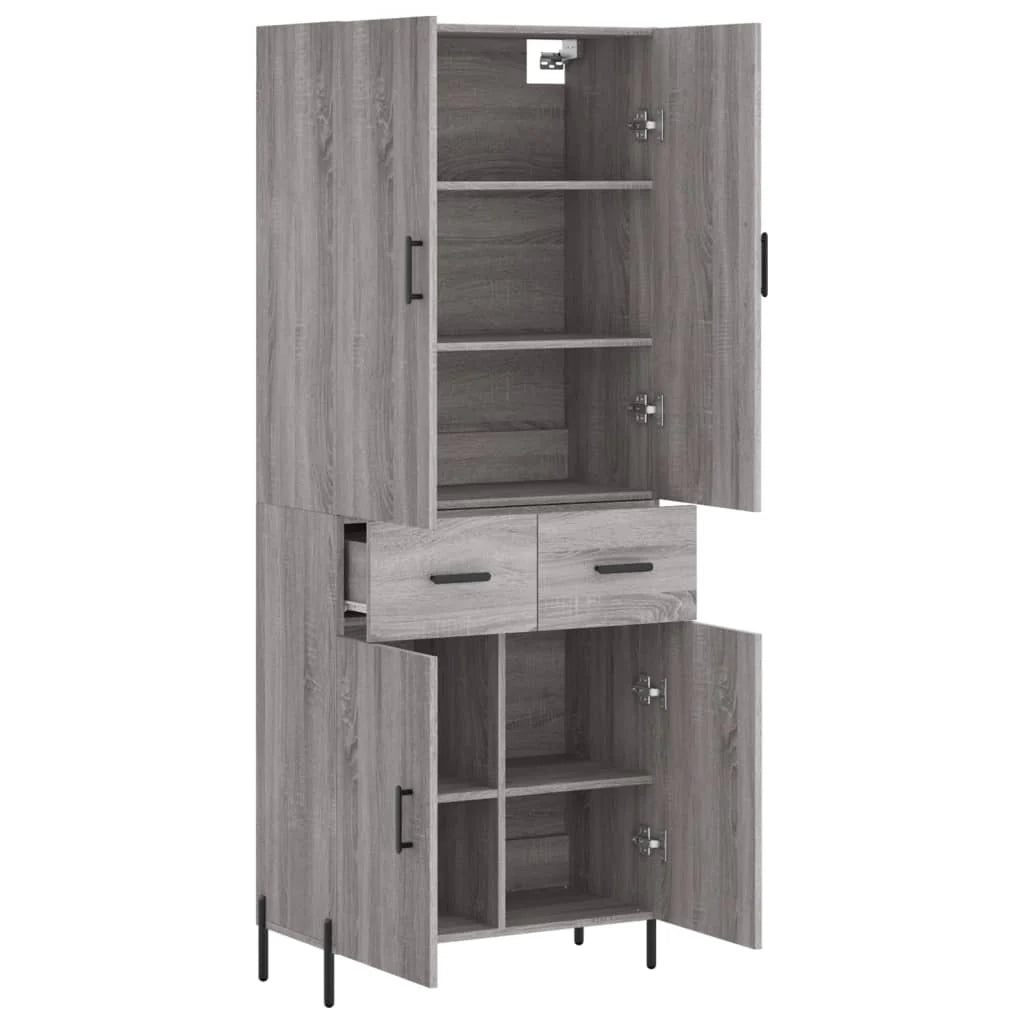 Buffet credenza cassettiera armadio mobile contenitore organizer cucina soggiorno salotto rovere Sonoma alto 69,5 x 34 x 180 cm legno ingegnerizzato grigio 02_0035409