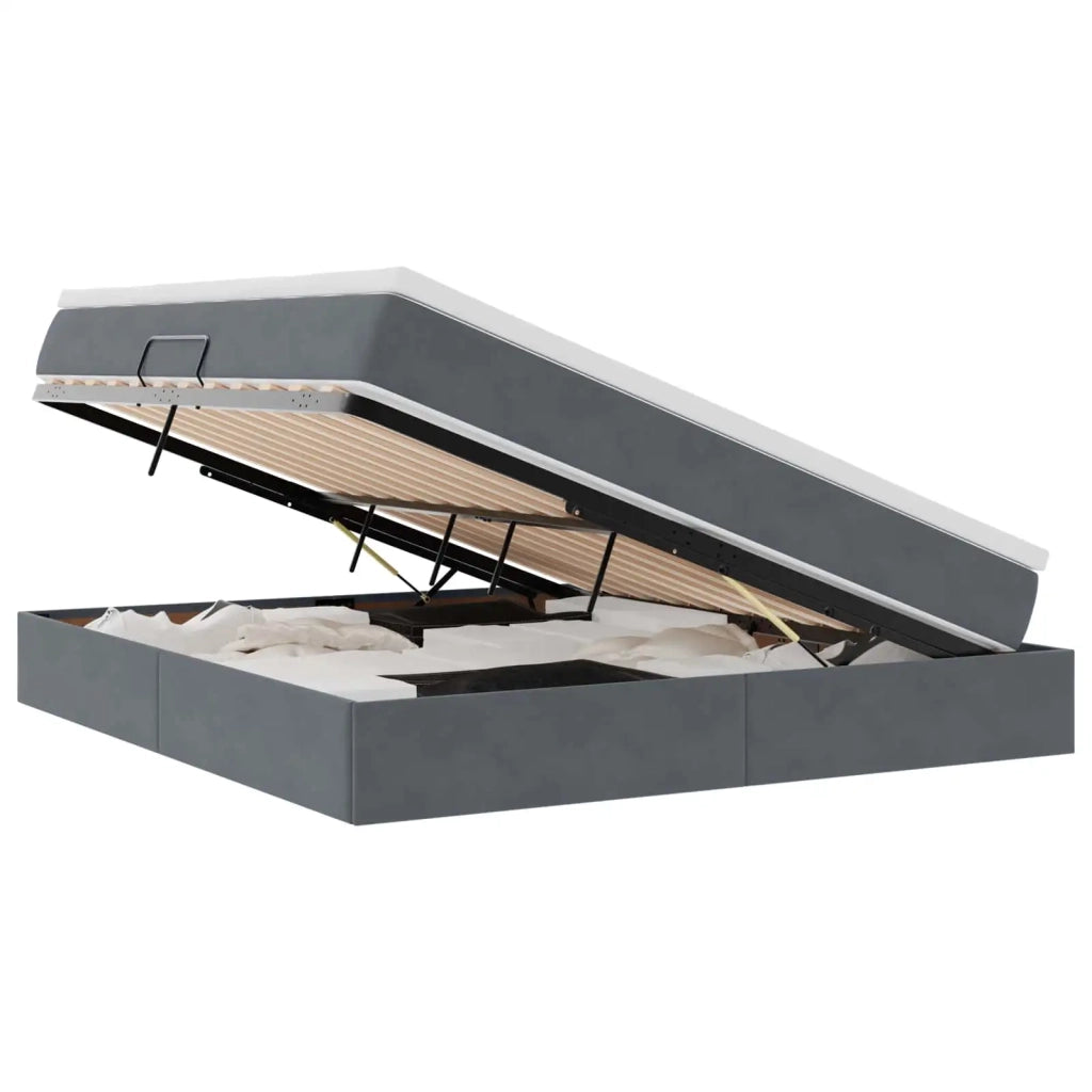 Letto con contenitore e materasso Grigio scuro 160 x 200 cm