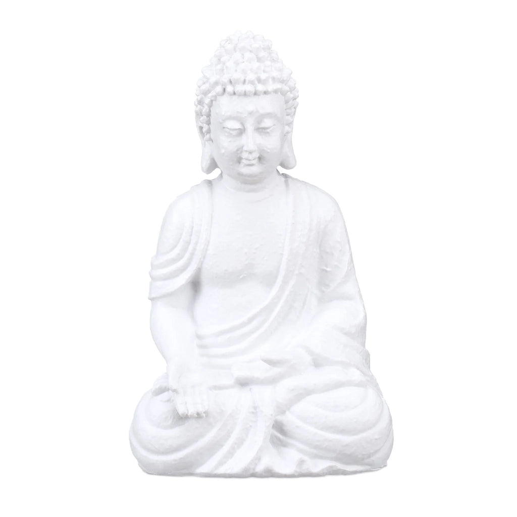Statua di Buddha meditativa decorazione interni esterni 30 cm in poliresina bianca 13_0011735