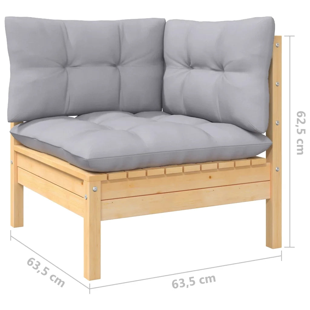 Set Divani da Giardino 10 pz con Cuscini Grigi Massello di Pino 3097204