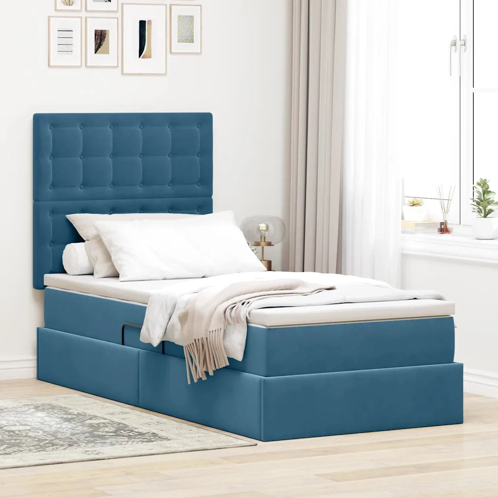 Letto con contenitore e LED Blu Scuro 100 x 200 cm Velluto