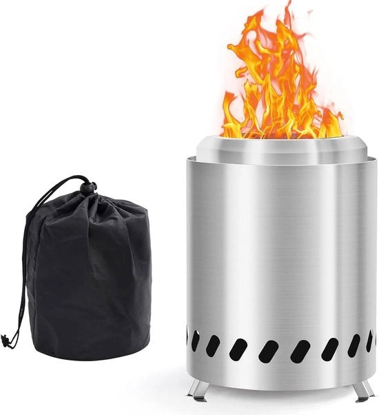 Vista da fuoco in acciaio inossidabile senza fumo - forno a gas esterno con griglia - pieghevole e portatile con borsa da trasporto