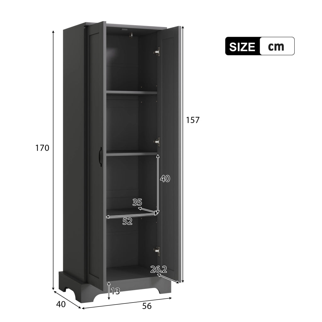 Mobile da bagno, mobile alto, design a doppia anta, ripiani regolabili, nero