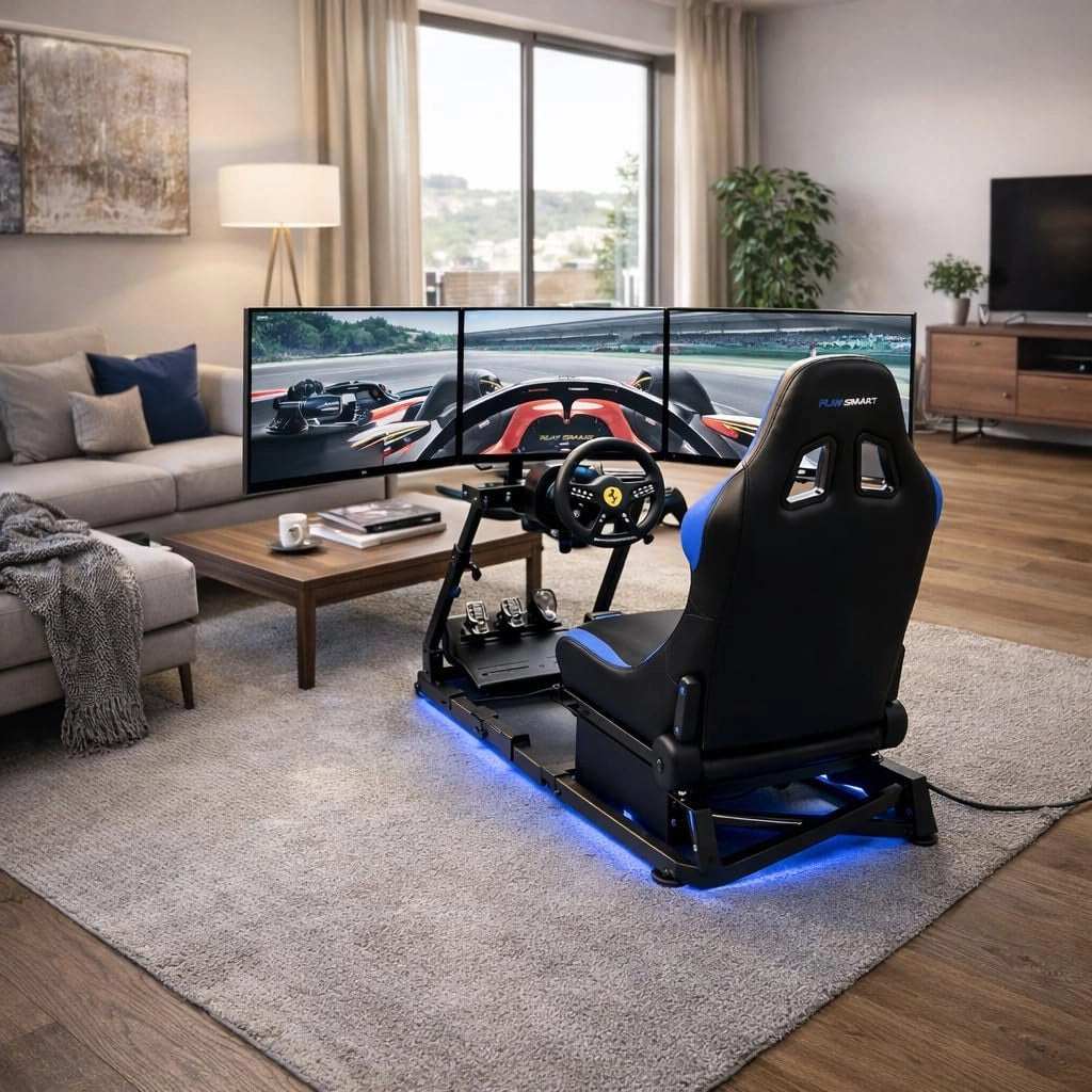 EGOTECH Smart Racing Seat Simulatore di guida con seduta incorporata, Pieghevole Postazione Simulatore Guida Supporto da Corsa Racing Regolabile Cabina di Guida