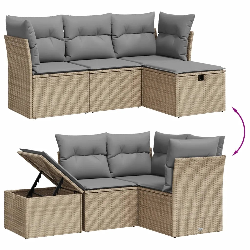 Set Divano da Giardino 4 pz con Cuscini Beige Misto Polyrattan 3263115