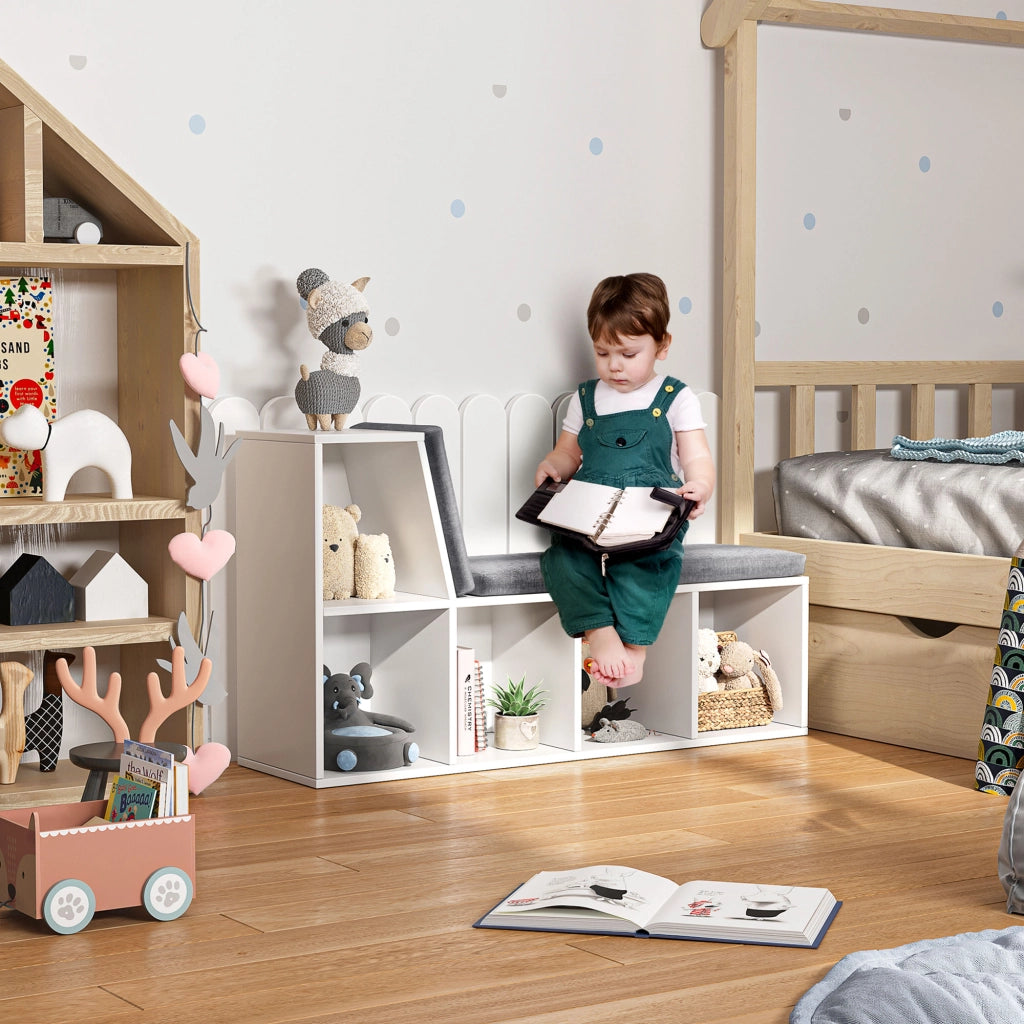 Libreria con divano 2 posti ¨C Minimal ¨C 5 scomparti, bianco grigio, 108x30x60 cm