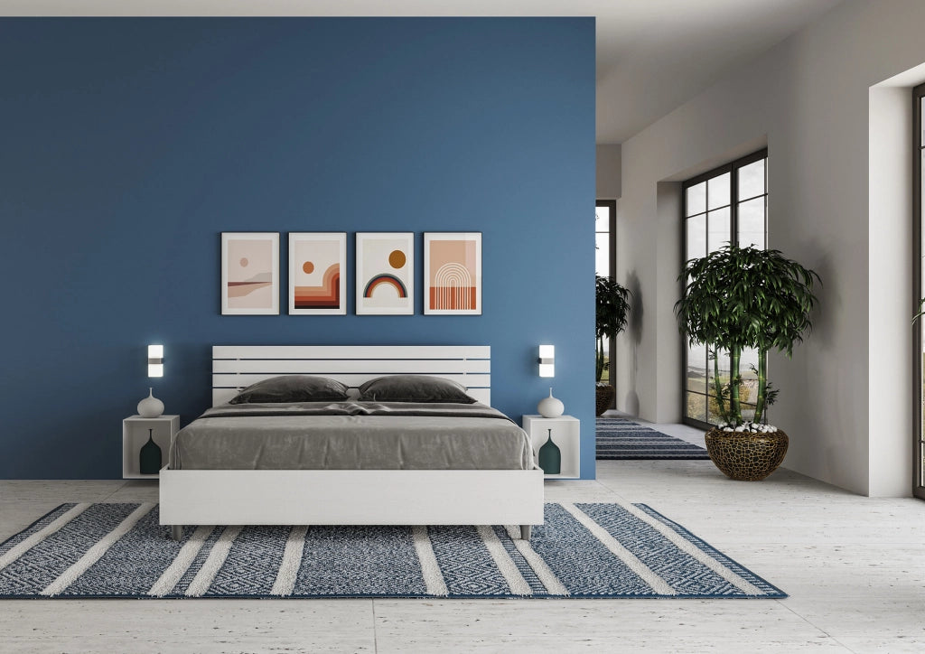 BS COM Letto matrimoniale contenitore 160x200 testata dritta con doghe bianco frassino