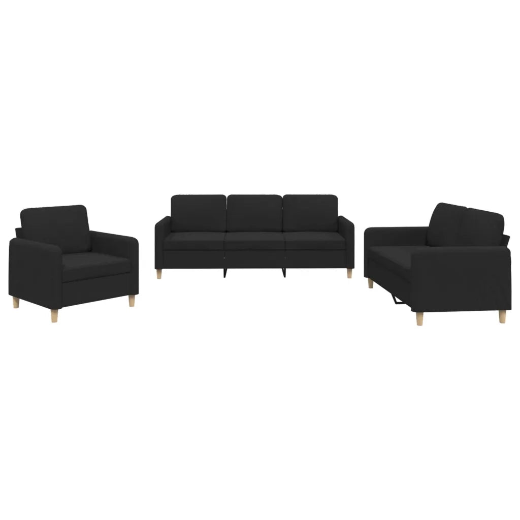 Set di Divani 3 pz con Cuscini Nero in Tessuto 3202058