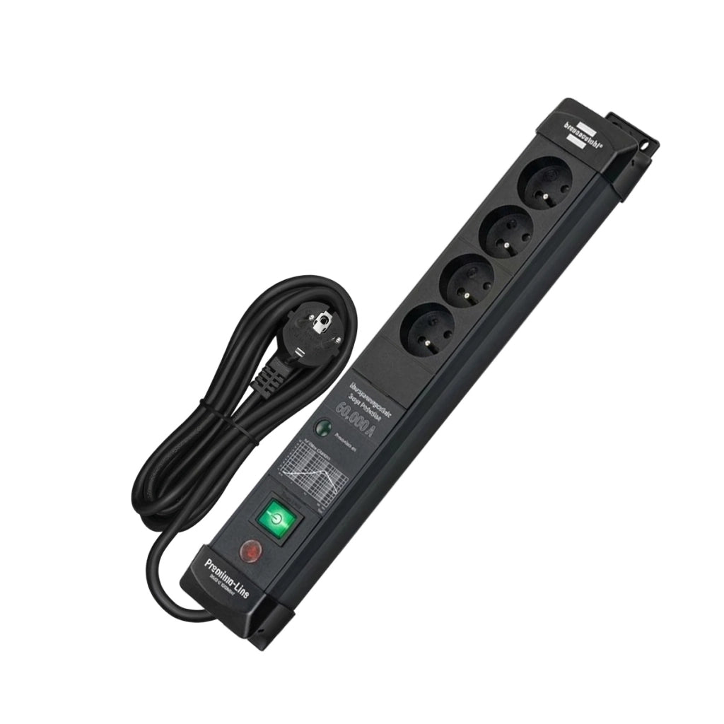 Multipresa Premium-Line 4 Vie Tipo E con Cavo 3m Protezione Sovratensioni Nero Brennenstuhl