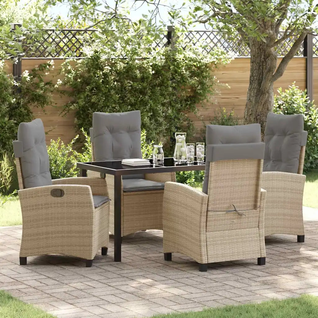 Set da Pranzo per Giardino con cuscino 5 pcs Beige polyrattan