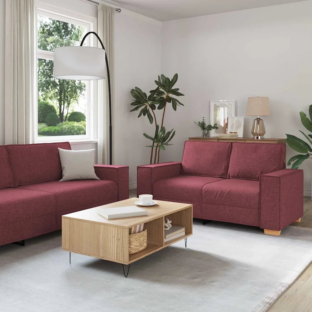 Divano 3 pcs Rosso Vino 220 x 80 x 84 cm Tessuto misto lino 3324612