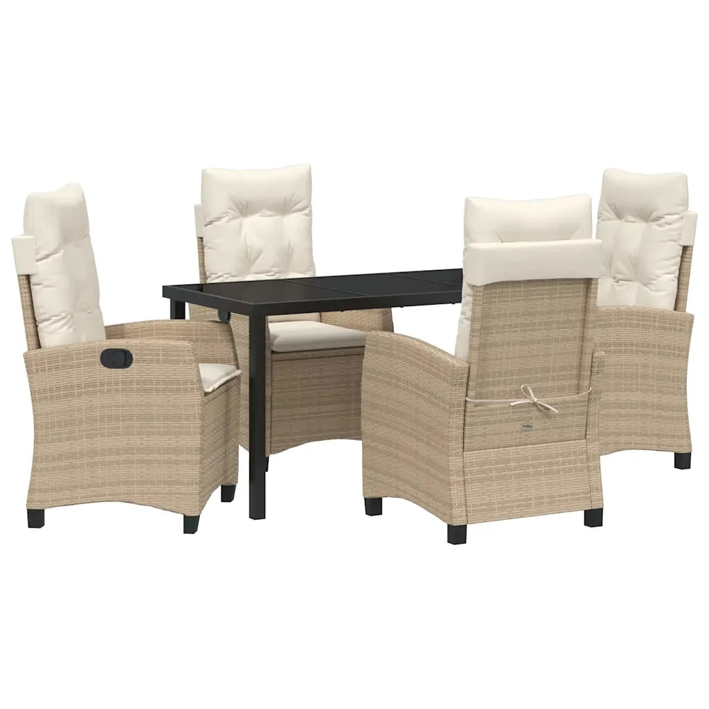 Set da Pranzo per Giardino con cuscino 5 pcs Beige polyrattan