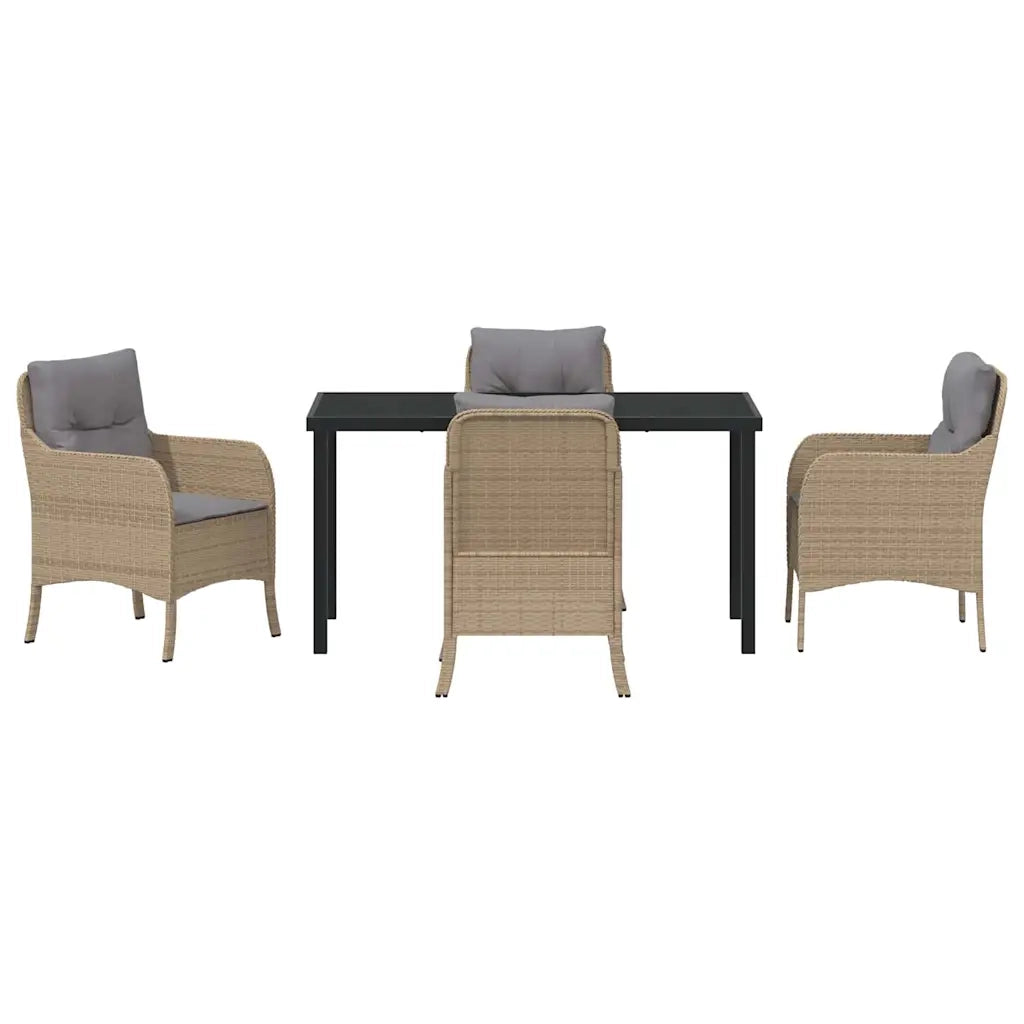 Set da Pranzo per Giardino con cuscino 5 pcs Beige polyrattan