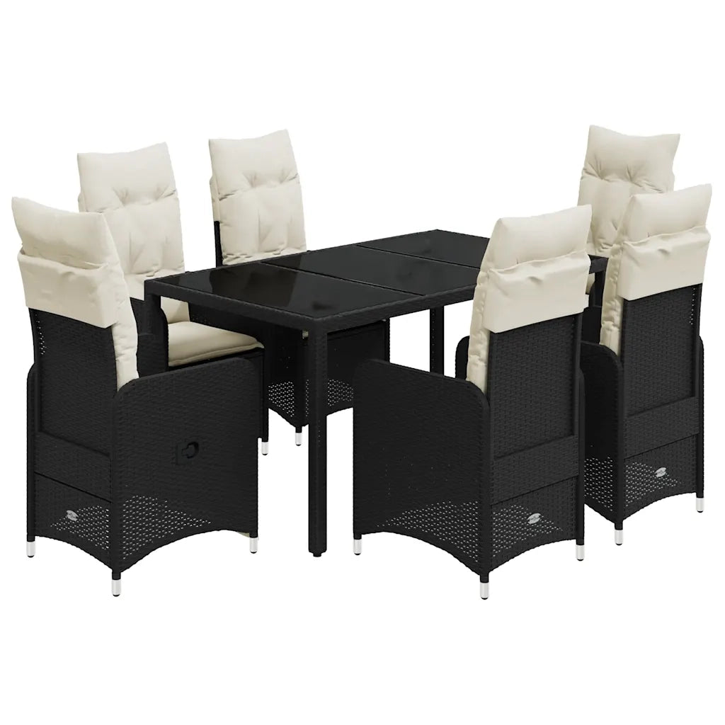 Set da Bistrò da Giardino 7 pz con Cuscini Nero in Polyrattan 3276992