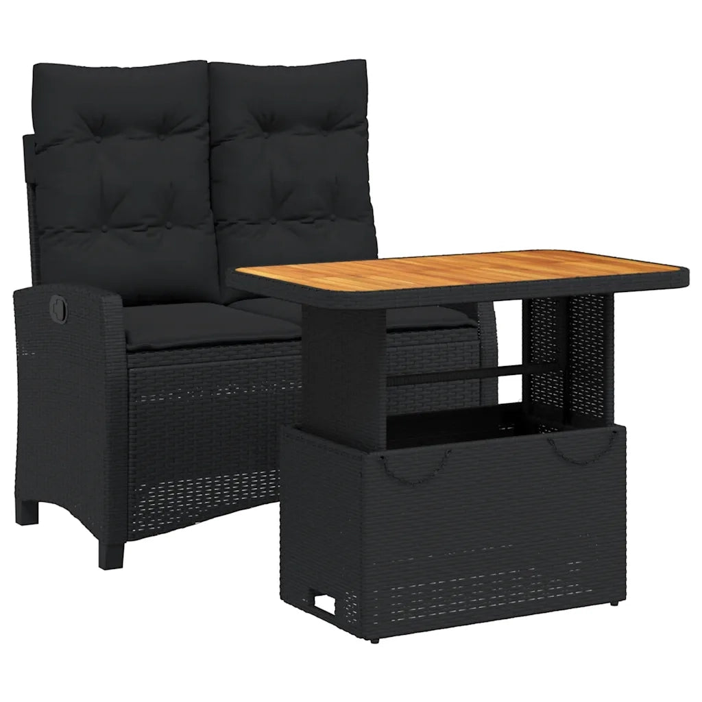 Set da Pranzo da Giardino 2 pz con Cuscini Nero in Polyrattan 3277394