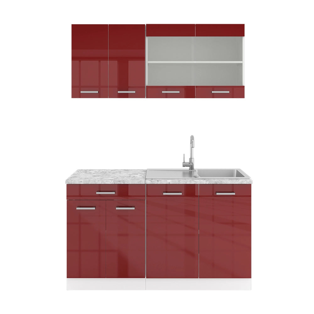 Cucina monoblocco R-Line Rosso lucido/Bianco 140 cm senza piano di lavoro Vicco