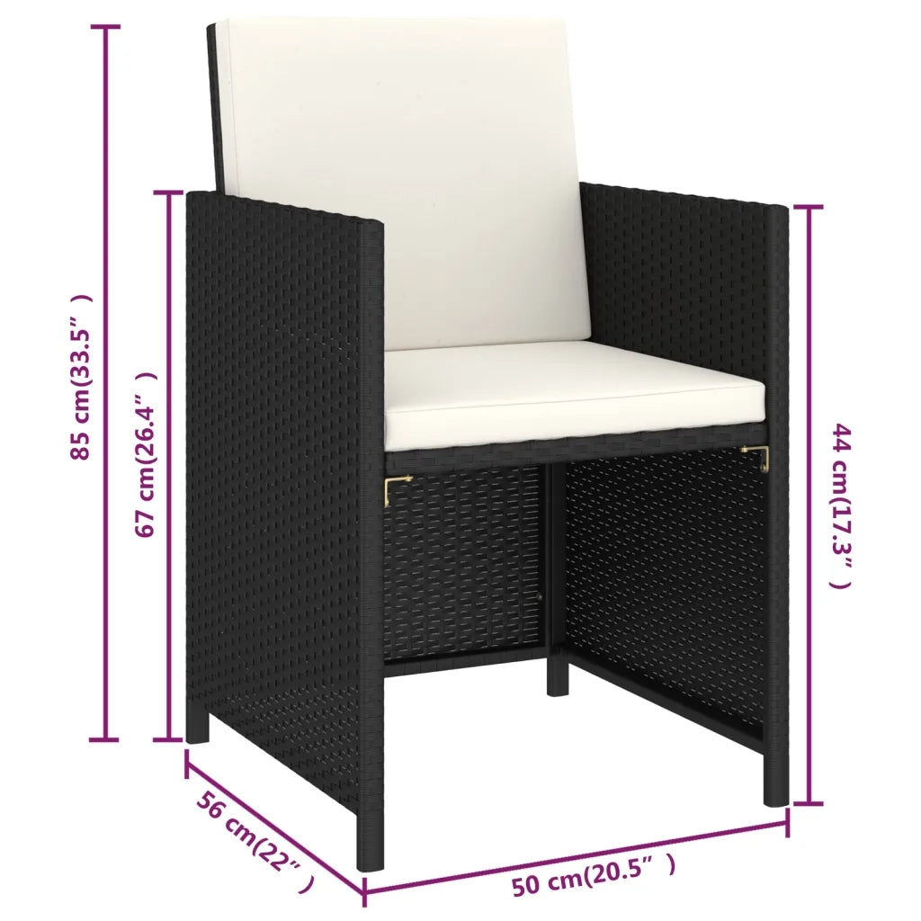 Set da Pranzo per Esterni 6 pz con Cuscini in Polyrattan Nero 43903