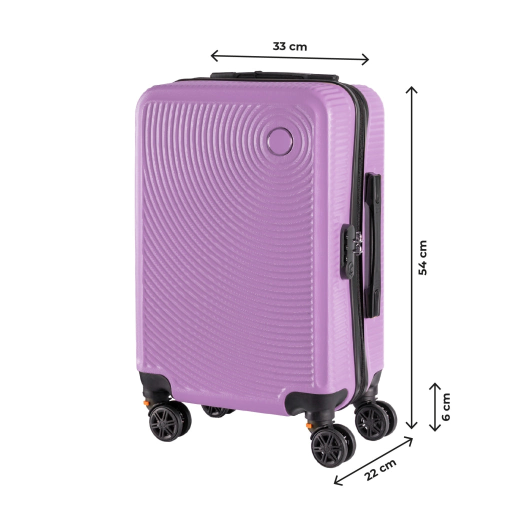 Trolley Bagaglio Mano Rigido 54x33x22 Piccolo Ultraleggero Valigia In Abs Con 4 Ruote Rimovibili Manico Chiusura Di Sicurezza Per Compagnie Low Cost Economy Zaino Da Viaggio Lilla