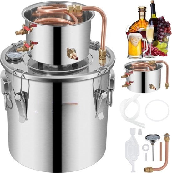 Destilleerapparaato 12L - Destilleerketel per Alcol e Olii Eteriche - Compatto e Efficiente