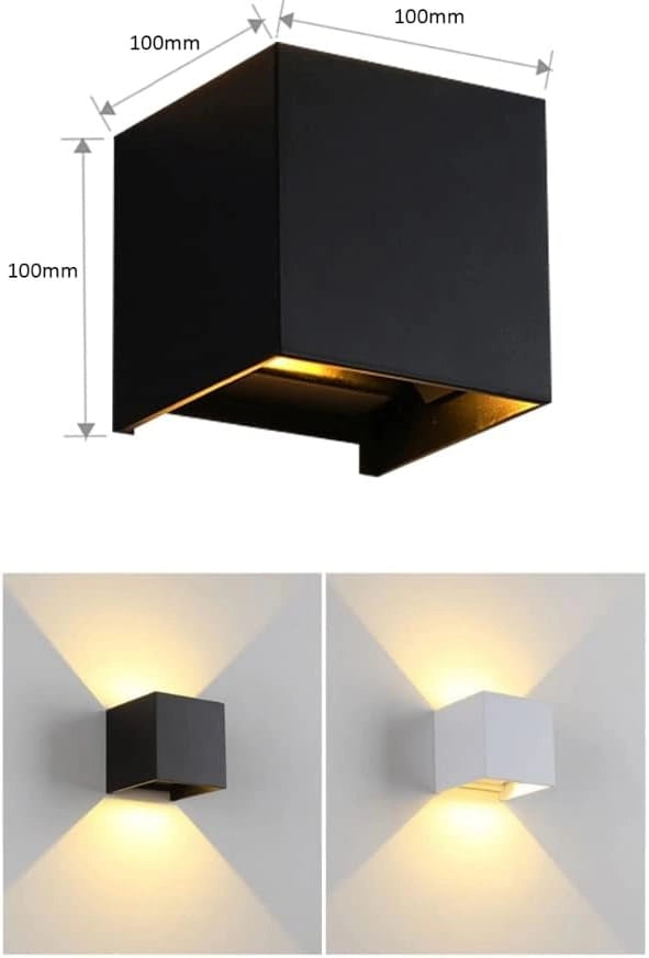 APPLIQUE LED 12W DA PARETE PER ESTERNO IP65 CUBO NERO - EFFETTO LUMINOSO BIDIREZIONALE REGOLABILE 4000K