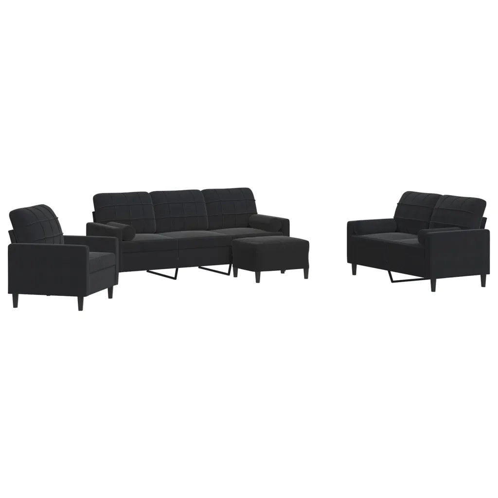 Set di Divani 4 pz con Cuscini e Rinforzi Nero in Velluto