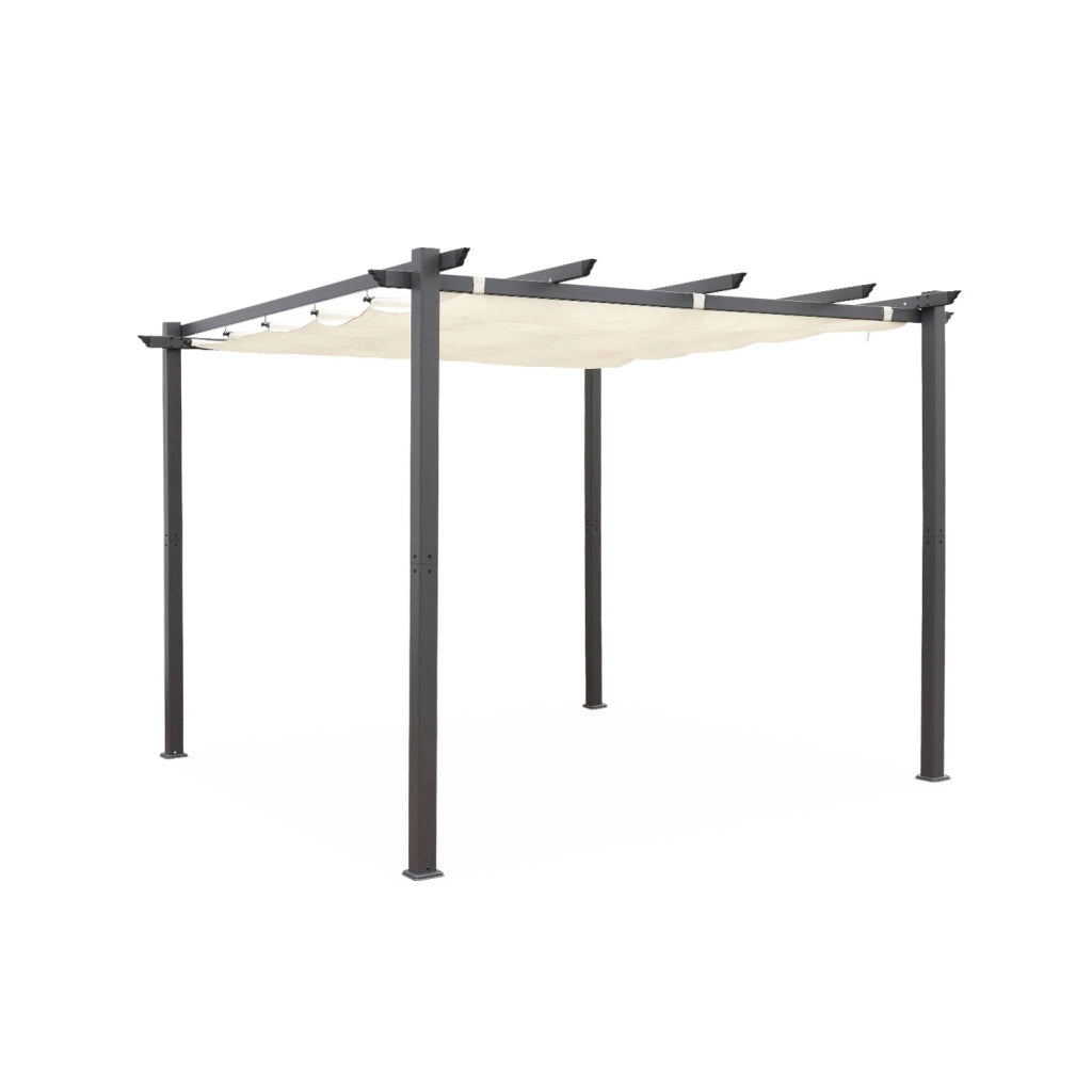 3x3m pergola, alluminio, copertura scorrevole, ecrù