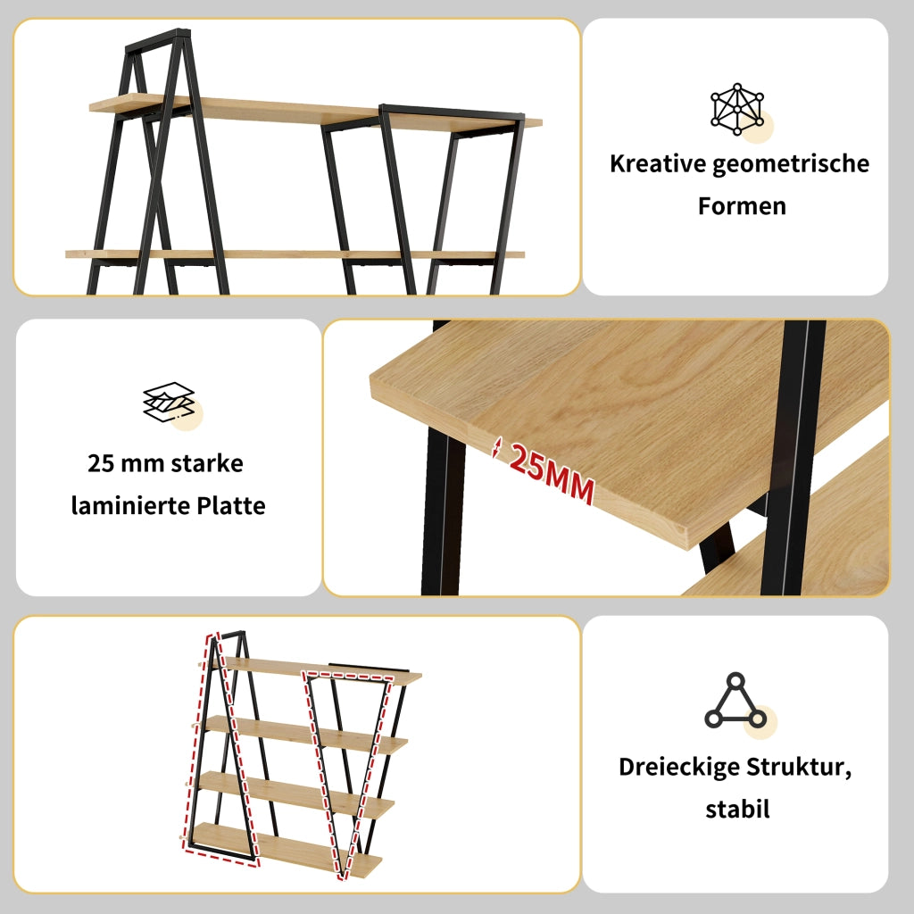 SCAFFALE Geometrico 158x35x166 cm MDF e Metallo Nero Marrone a 4 Ripiani