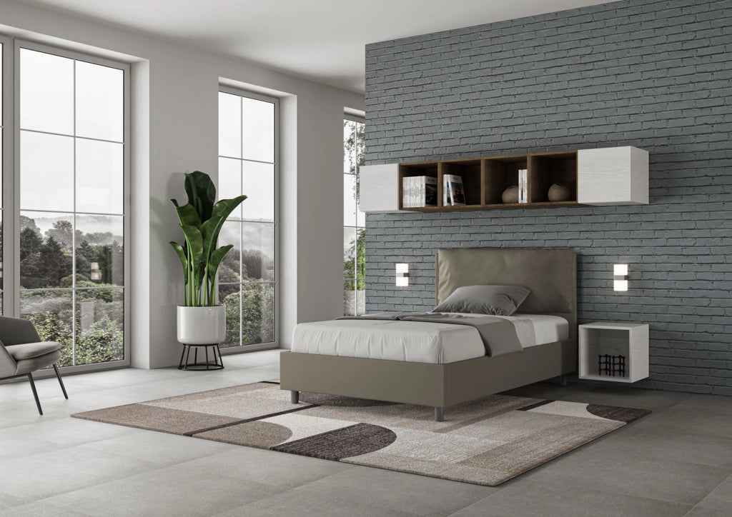 BS COM Letto una piazza e mezza senza rete imbottito 120x210 similpelle cappuccino