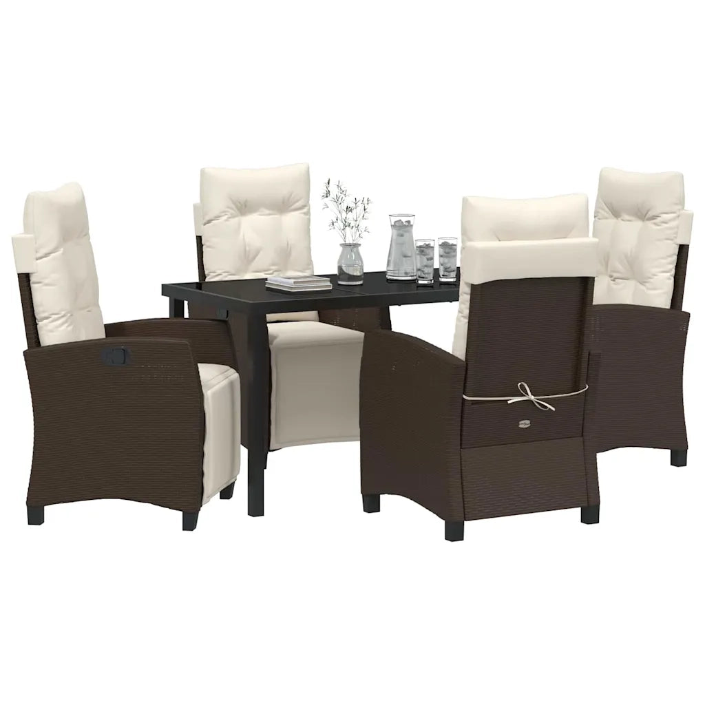 Set da Pranzo per Giardino con cuscino 5 pcs Marrone polyrattan