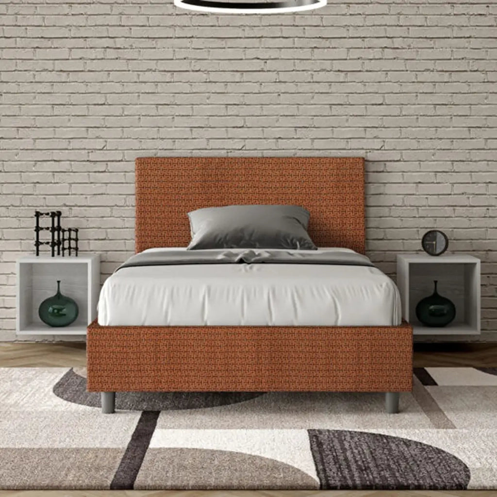 Letto una piazza e mezza senza rete imbottito 120x190 tessuto Labirinto 4 arancio Adele