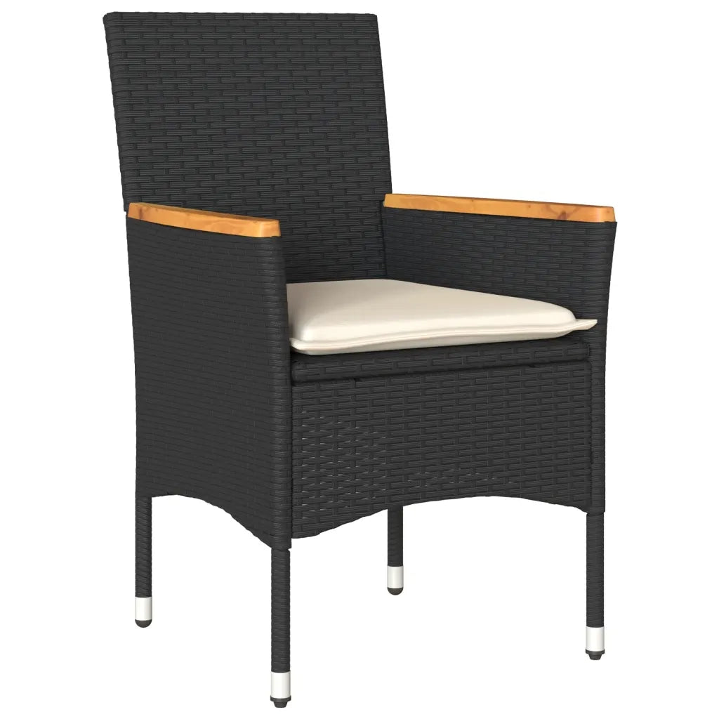 Set Pranzo da Giardino 5 pz con Cuscini Nero Polyrattan Acacia 3278628