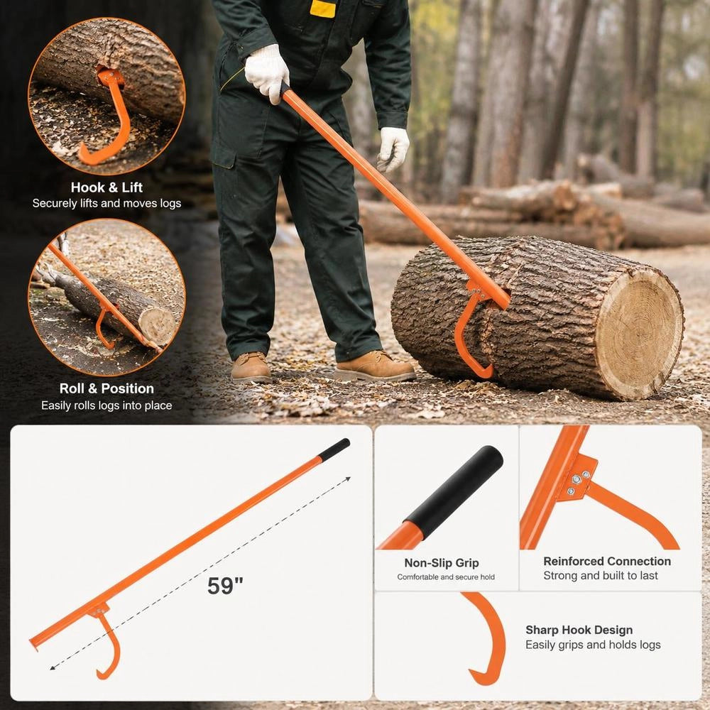 Felling Lever, 1500 Mm, Steel Log Lifter, Log Turner, Forestry Hook For Logs With A Maximum Diameter Of 81 Cm, Forestry Tool, Felling Aid With Dual Function For Rolling And Clamping Logs