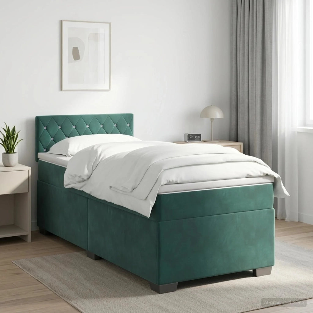 Letto box spring con materasso Verde Scuro 90 x 200 cm Velluto 3450635