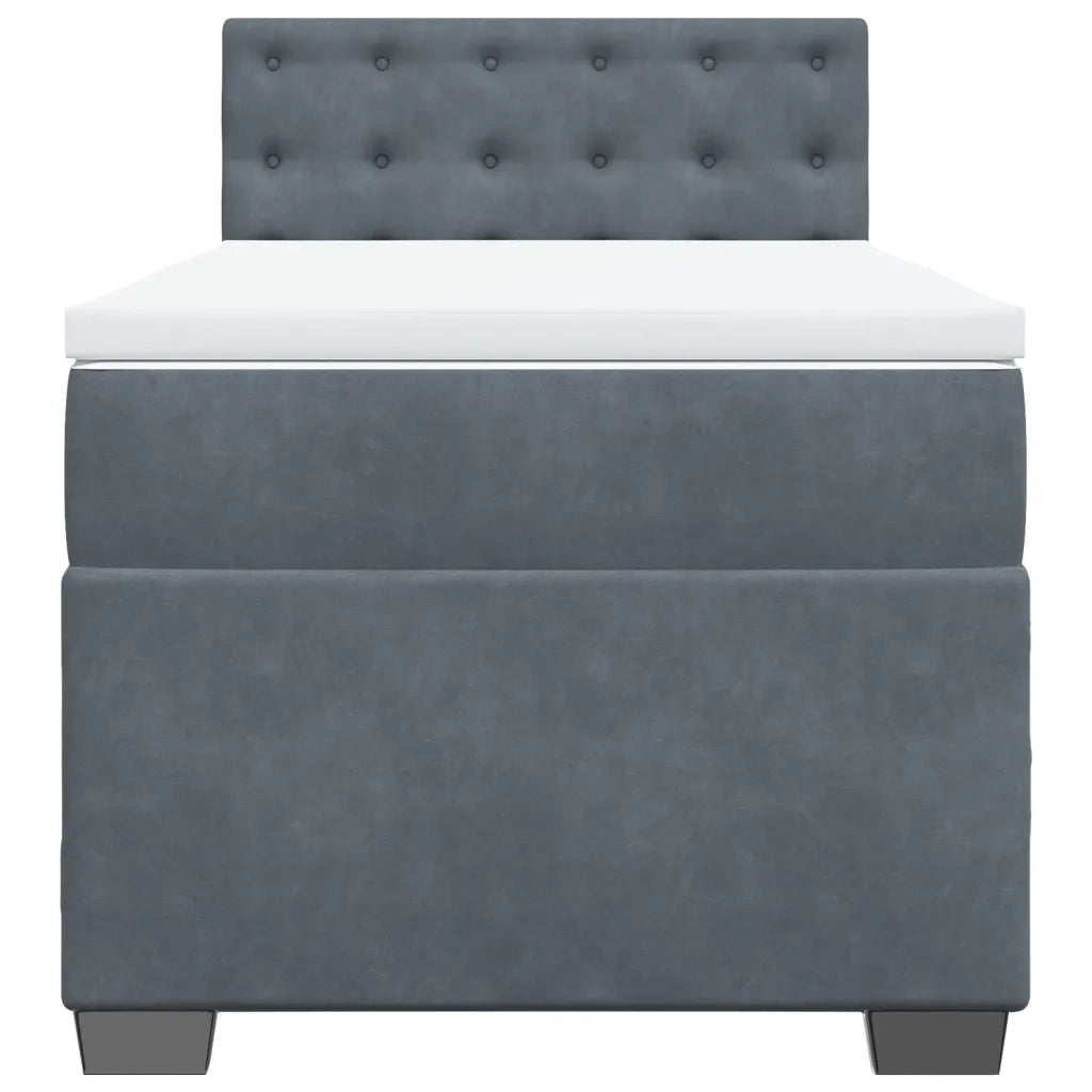 Letto a Molle con Materasso Grigio Scuro Singolo in Velluto