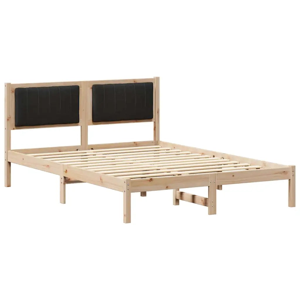 Letto con Testiera Rivestita Nero 140 x 200 cm Pino massello 878256