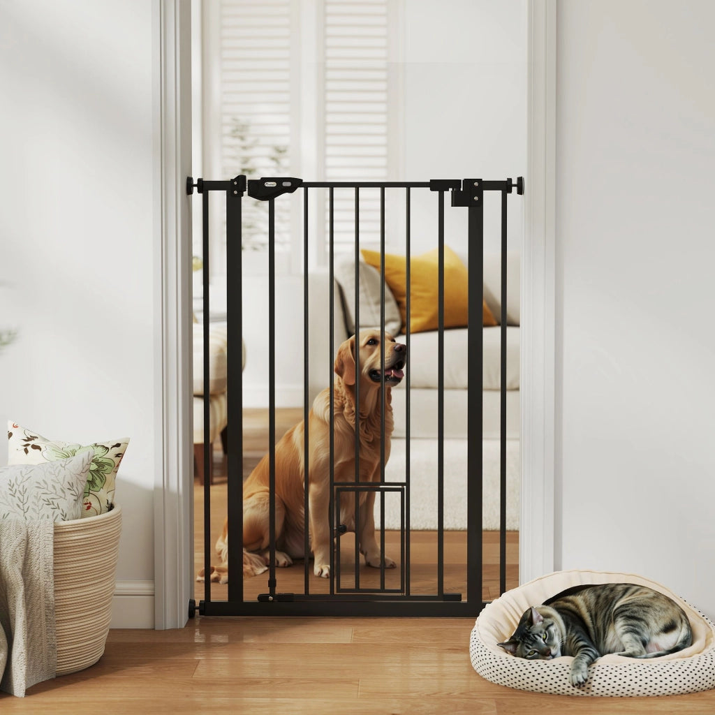Cancellino per Cani Regolabile con Porta Piccola e Chiusura Automatica ¨C Minimal ¨C 74-80x104cm, Nero