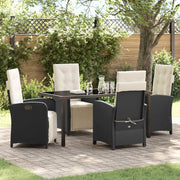 Set da Pranzo per Giardino con cuscino 5 pcs Nero polyrattan