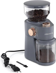 Molitore elettrico in acciaio inox - 200 W - Molitore professionale per 14 tazze - Stampante per fagioli con 18 gradi di inclinazione - Materiale in acciaio inox grigio chiaro con finitura rosso oro