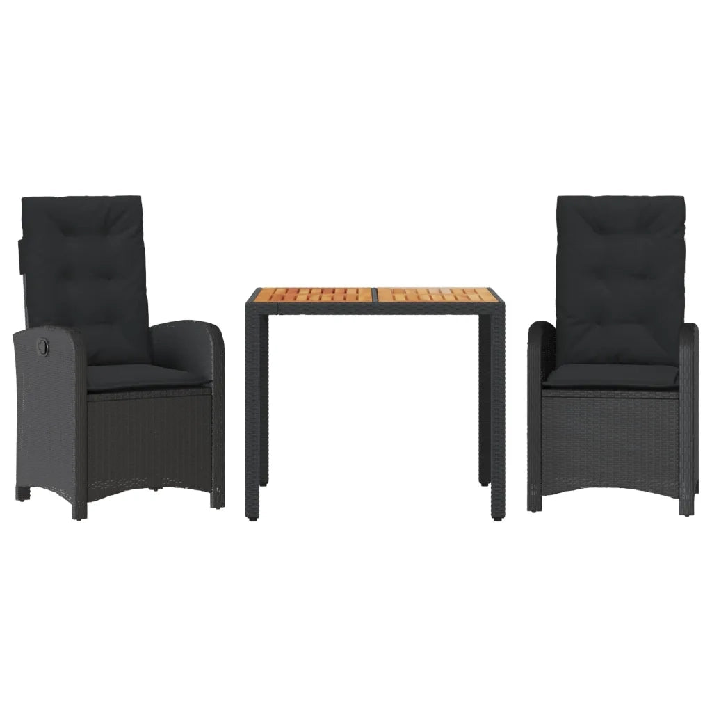 Set da Pranzo da Giardino 3 pz con Cuscini Nero in Polyrattan 3212230