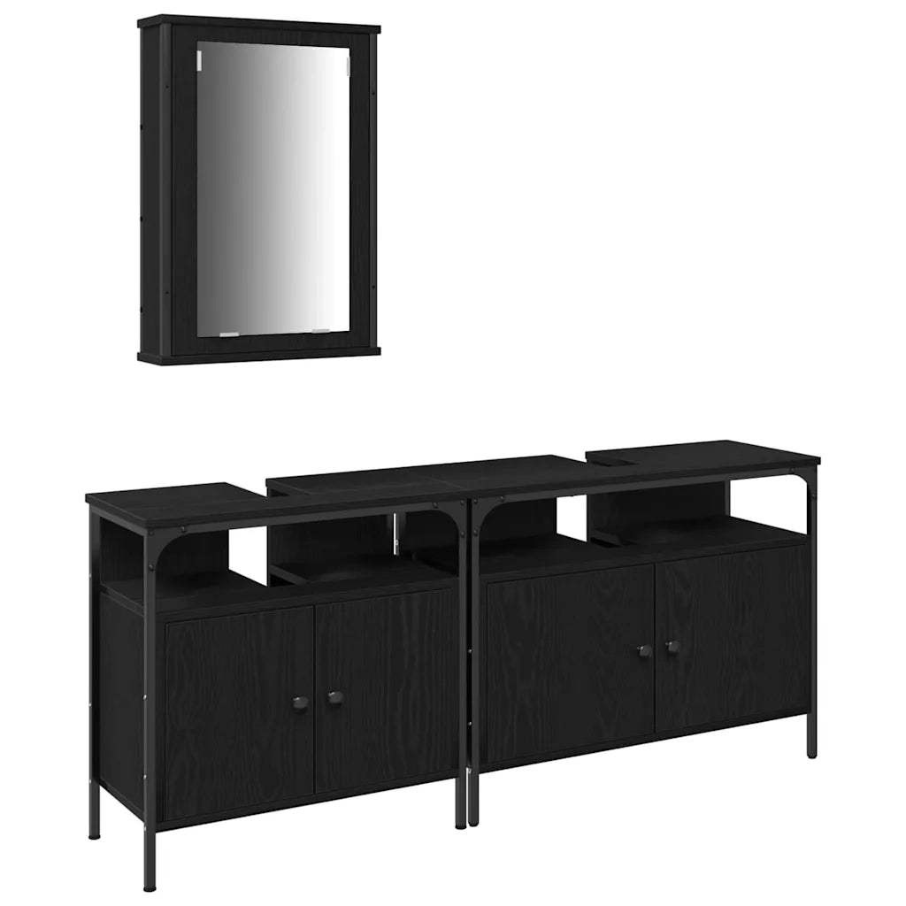 Unità da Bagno con lo scaffale 3 pcs Nero Legno multistrato 3334393