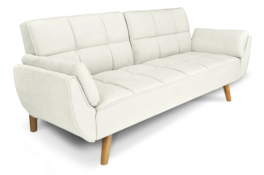Divano letto clic clac in tessuto vellutato avorio piede legno - divano 3 posti - Ambra - DL-AM48FBC