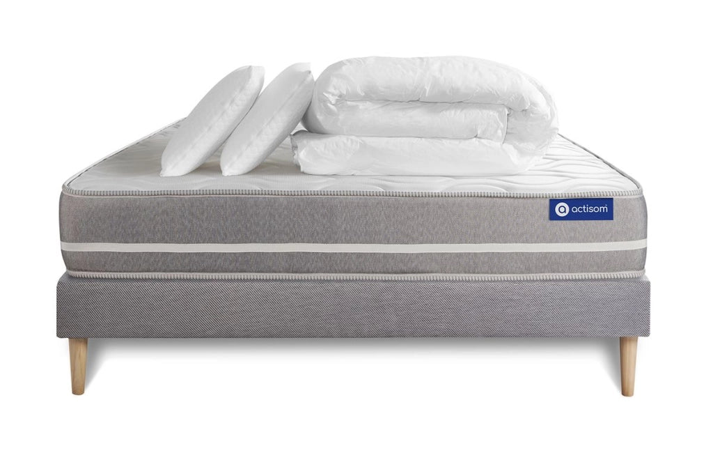 Pacchetto letto completo - Materasso 140x190cm + Box spring con doghe (kit) + 2 cuscini + Piumino - Actiflex Touch
