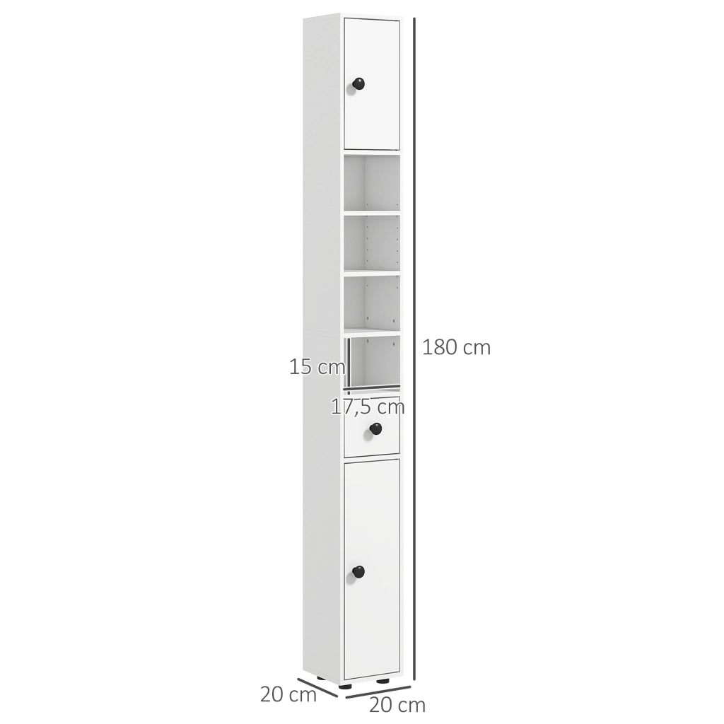 Mobile bagno salvaspazio ¨C Xylo ¨C bianco con cassetto e ripiani 20x20x180 cm