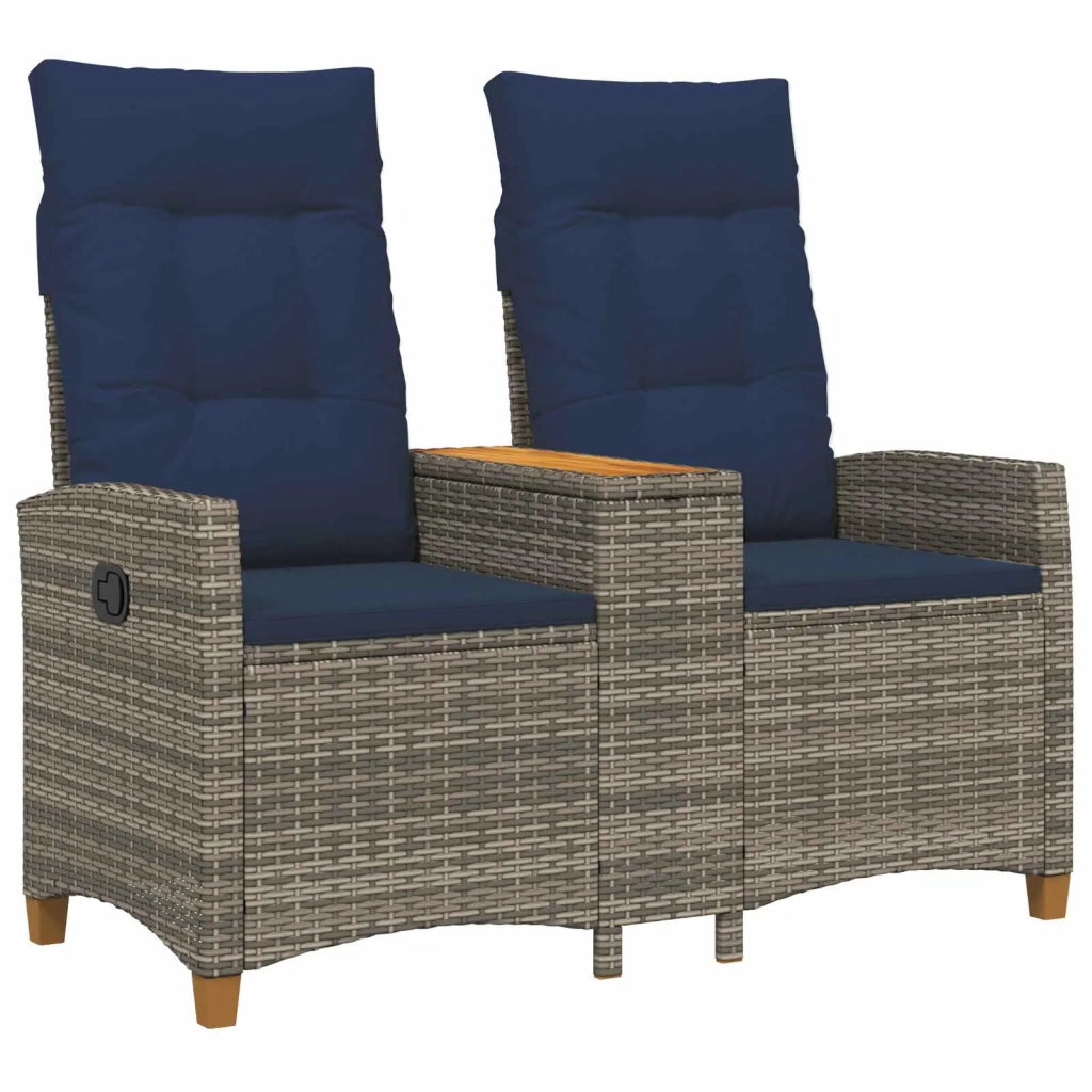 Panchina reclinabile con tavolo Grigio e Blu Navy polyrattan